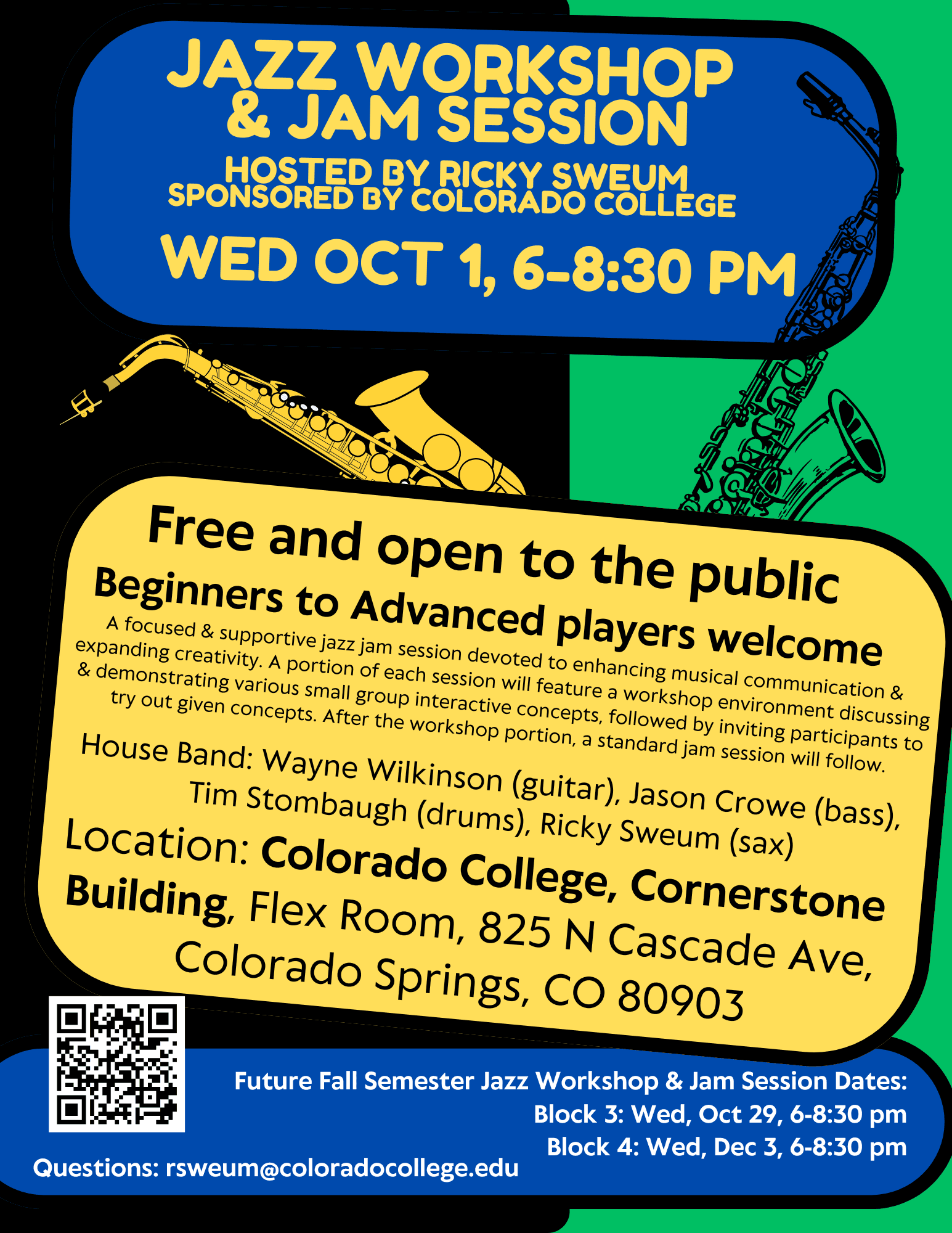 Jazz Workshop & Jam Session, hosted by Ricky Sweum poster
