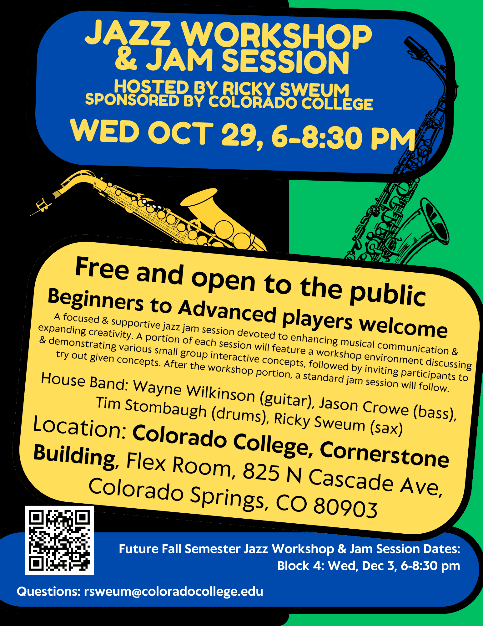 Jazz Workshop & Jam Session, hosted by Ricky Sweum poster